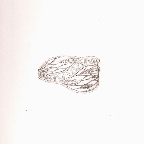 paladium and diamonds leaves ring