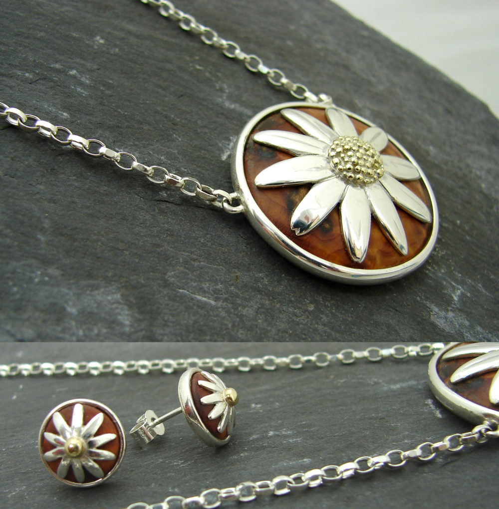 silver gold exotic wood daisy