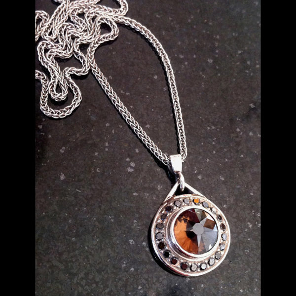 quartz and black diamond palladium pendant