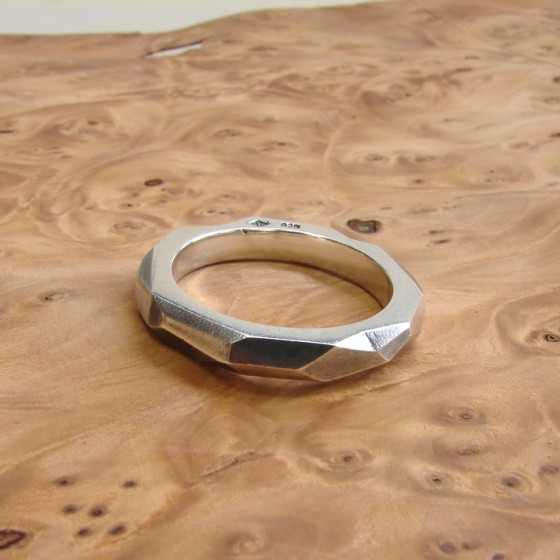 silver ring for men facets geometric rock