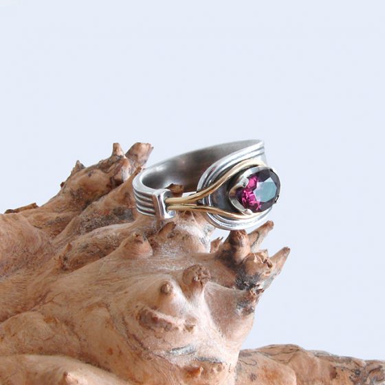 spinel silver and gold ring