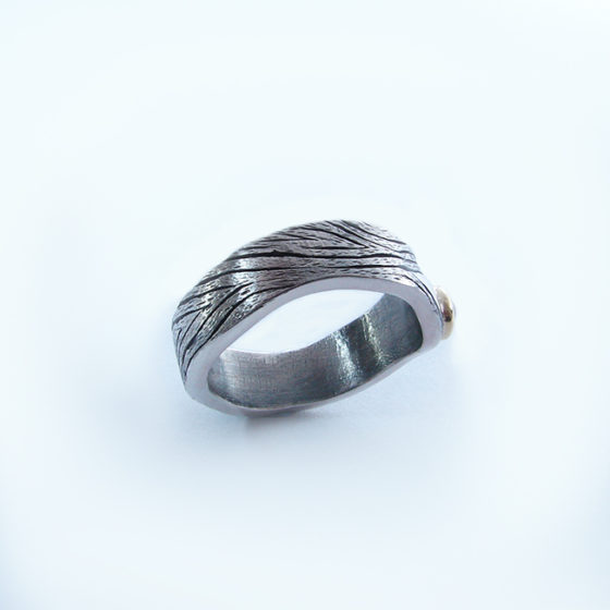 tree bark engraved silver ring
